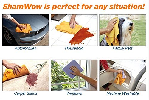 Original Shamwow - Super Absorbent Multi-Purpose Cleaning Shammy Chamois Towel Cloth - Holds 10X its Weight in Liquid - Machine Washable - Will Not Scratch (8 Pack, Orange)