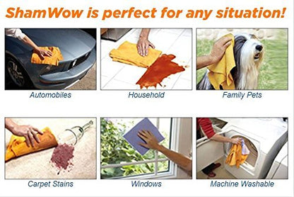 Original Shamwow - Super Absorbent Multi-Purpose Cleaning Shammy Chamois Towel Cloth - Holds 10X its Weight in Liquid - Machine Washable - Will Not Scratch (8 Pack, Orange)