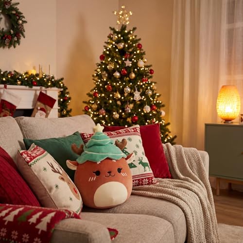 Christmas Reindeer Plush Toy - 11-Inch Holiday Hug Pillow with Tree Hat