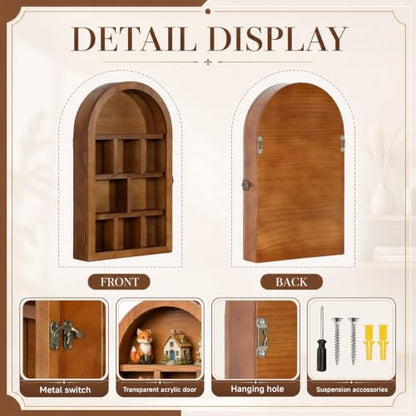 Vintage Wooden Shadow Box Trinket Shelf with Acrylic Door - Wall Mount or Tabletop Display