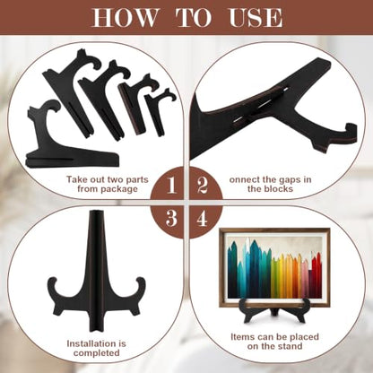 Black Wooden Plate Display Stands 8 Pack for 5-10 Inch Holders