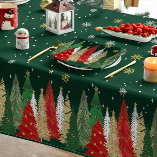 Christmas Tablecloth 60 x 120 Inch Rectangular with Christmas Trees - Green