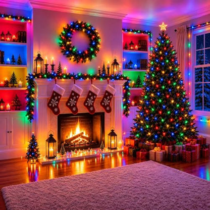 Multicolor Battery-Operated Christmas String Lights 16.4FT 100 LEDs with Timer