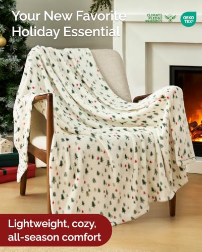 Christmas Fleece Blanket King Size - Holiday Tree Pattern 90x108