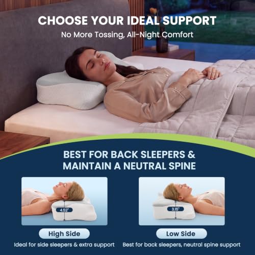 Contoured Cervical Pillow for Neck Pain Relief - Dual Height, King Size, Light Gray