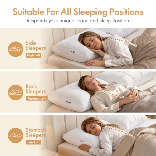MIULEE Cooling Adjustable Bed Pillow - Standard Size Down Alternative Pillow, Travel & Sleep Support