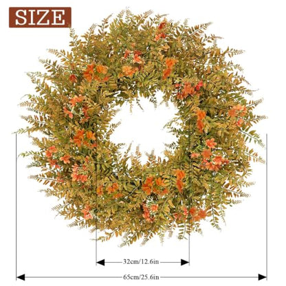 Large Artificial Fall Wreath for Front Door - 26 Inch Autumn Decor