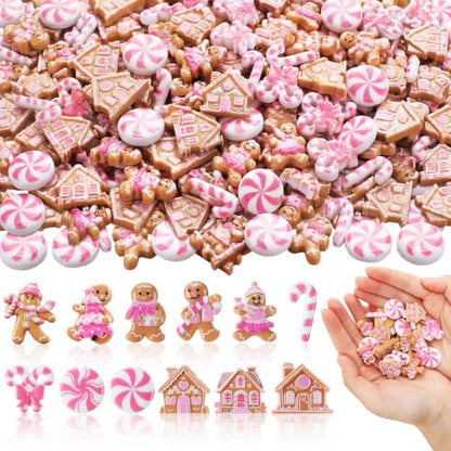 Mini Pink Gingerbread Man Christmas Ornament Set - 210pcs Holiday Decor