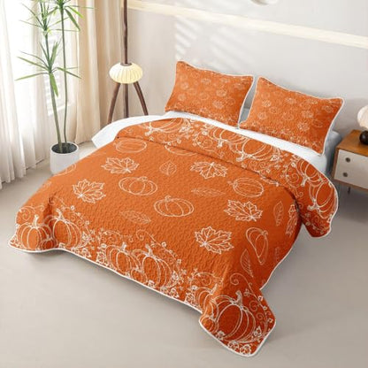 Erosebridal Autumn Harvest Full Quilt Set with White and Orange - Full Size