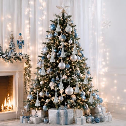 Silver Christmas Tinsel Tassel Ornaments - 12 Pack Holiday Tree Decor
