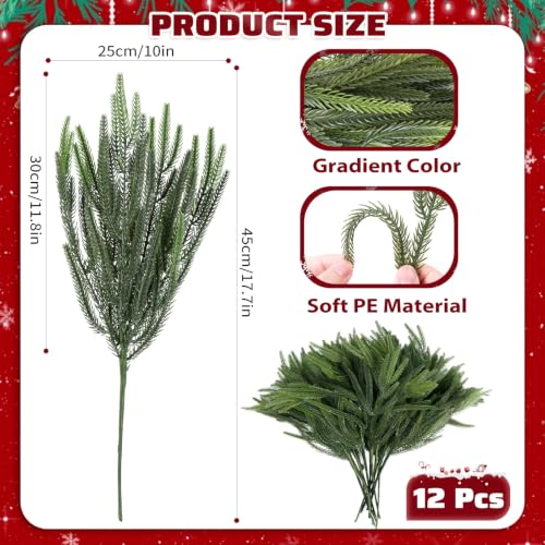 36 Pcs Artificial Norfolk Pine Branches - 17.7 Inch Holiday Greenery Stems