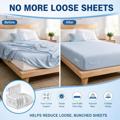 Fitted Bed Sheet Holders with Clear Locks - 4 Pack Mattress Corner Clips