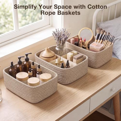 Small Woven Storage Baskets 3 Pack - Mix Brown, Foldable & Divided
