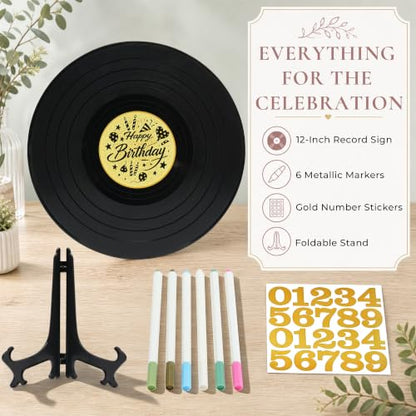 Vienrose Vinyl Record Guest Book Alternative - Black, 11.8 Inch Birthday Keepsake