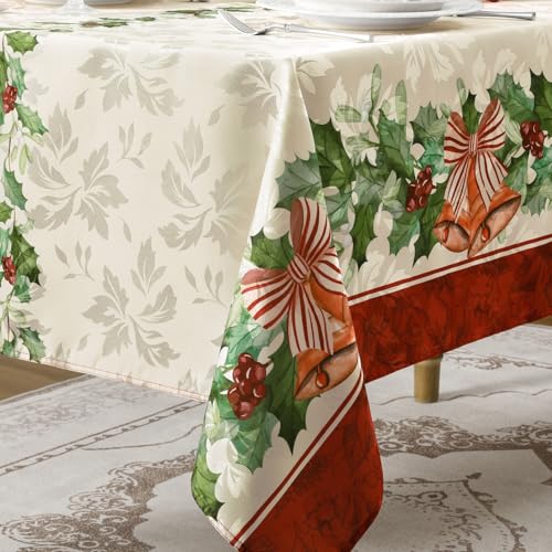 Green Christmas Jacquard Rectangular Tablecloth 60 x 84 Inches - Holiday Decor