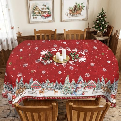 Red Oval Christmas Tablecloth 60 x 102 Inches Waterproof Holiday Decor - Variation of Christmas Red / 102" x 60" (Oval)
