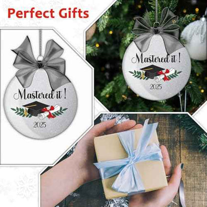 Mastered It Class of 2025 Masters Degree Graduation Ornament Christmas Ornament Tree Decoration Gifts for Her Him Graduation Gift for High School Graduate PhD College Students Glitter