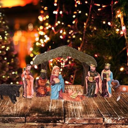 Nativity Scene Set 27 Pieces Christmas Figures Baby Jesus Holy Family Stable Model with Trees & Moss - Realistic Design (Variation of THIS listing)