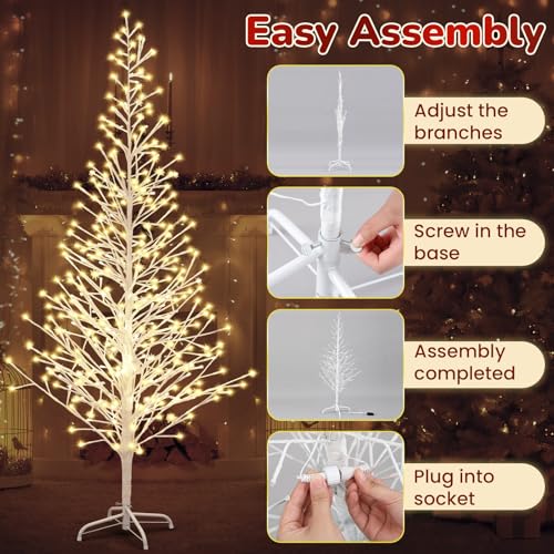 Rossesay 3 Pack Lighted White Birch Trees - 4ft, 5ft, 6ft Christmas Decor with LED Lights