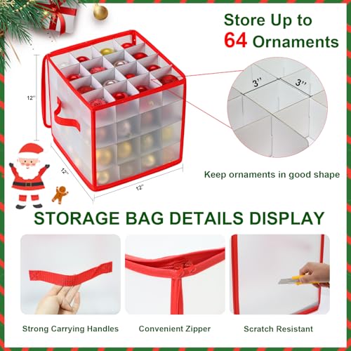 Christmas Ornament Storage Box Holds 64 Decorations Waterproof & Foldable