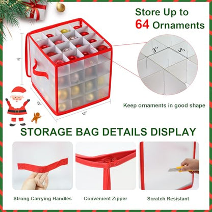 Christmas Ornament Storage Box Holds 64 Decorations Waterproof & Foldable