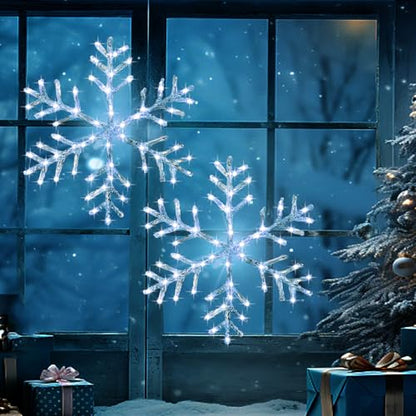 BRIGHTDECK 2 Pack Christmas Snowflake Window Lights - Cool White, Battery Operated