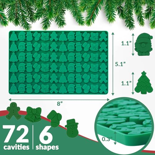 Mini Christmas Candy Molds 2PCS, Silicone 72 Cavity Chocolate & Gummy Set