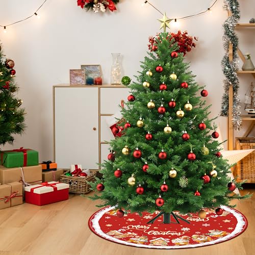 Gingerbread Man Christmas Tree Skirt 48 Inch Red & Brown Holiday Decor