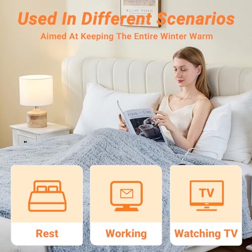 Electric Heated Blanket Throw 50x60 Light Gray Sherpa Auto Off 10 Heat Levels