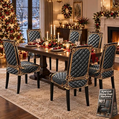 6pcs Washable Baroque Chair Covers - Elegant Dining Slipcovers for Chairs