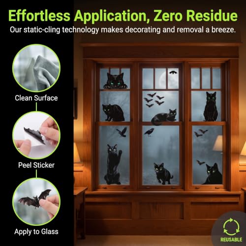 Halloween Black Cat Window Clings - Reusable Static Stickers for Party & Home Decor