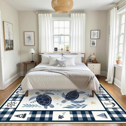 5x7 Nautical Sea Turtle Area Rug - Coastal Machine Washable Floor Decor