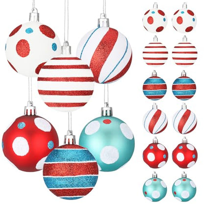 12 Pcs Christmas Ball Ornaments - Red Blue White Holiday Tree Decor
