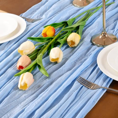 Light Blue Cheesecloth Table Runner Boho Fall Gauze 8 Pack - 17x108 Inches