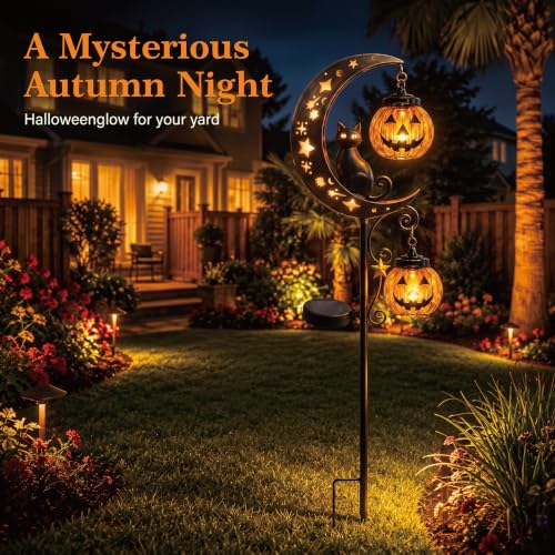 Halloween Solar Garden Stake Light with Pumpkin & Black Cat - Outdoor Decor Style C