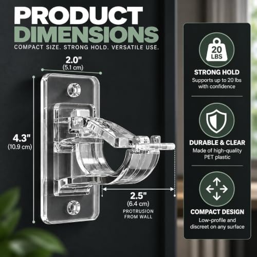 Heavy Duty Self Adhesive Curtain Rod Brackets - No Drill, Removable