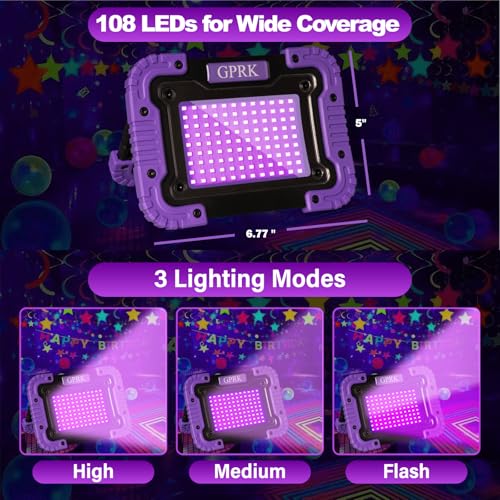Rechargeable UV Black Light Portable Flood Light for Glow Parties Night Fishing Halloween