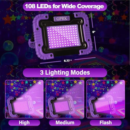 Rechargeable UV Black Light Portable Flood Light for Glow Parties Night Fishing Halloween