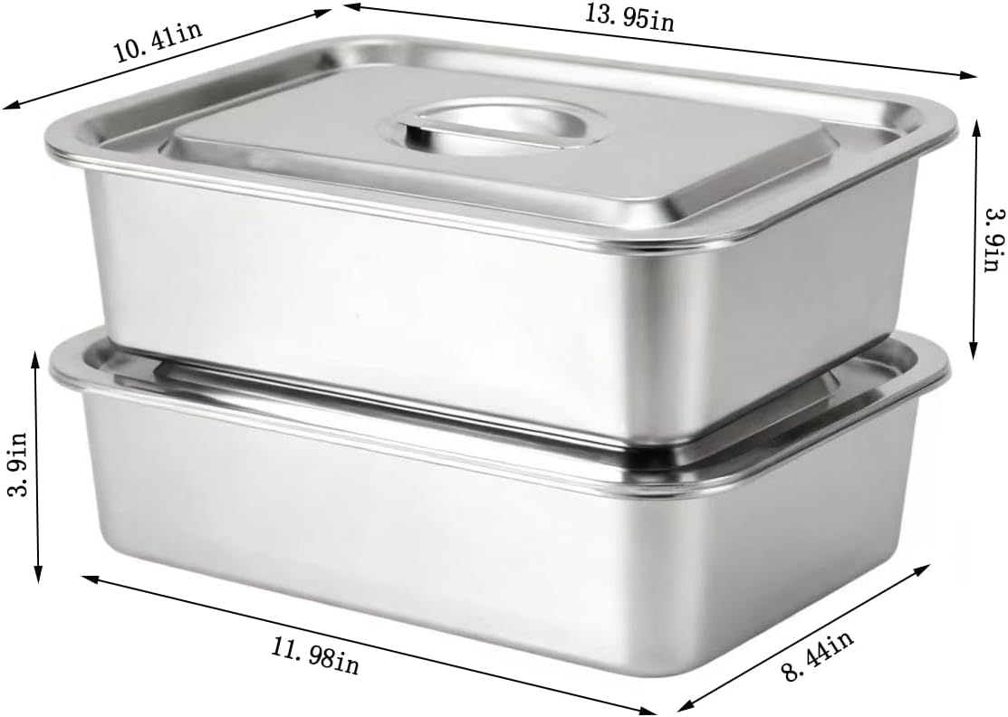 Skiennix 4-Inch Deep Lasagna Pan - 2 Pack 7.4QT Stainless Steel Baking Dish with Lid | Perfect for Roasting