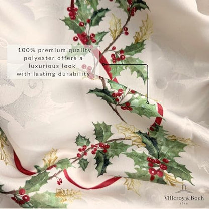 Holiday Christmas Tablecloth 60x84 Inches Red Holly Garland Damask