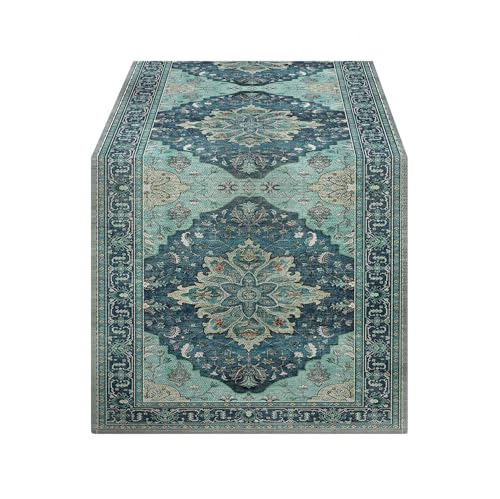 Teal and Blue Boho Floral Summer Table Runner 13x90 Inches for Home & Party Decor