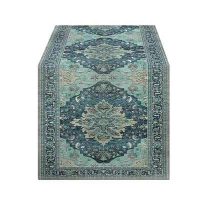 Teal and Blue Boho Floral Summer Table Runner 13x90 Inches for Home & Party Decor