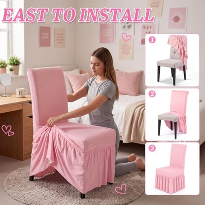 Pink Dorm Chair Cover 2 Pack Stretch Slipcovers for Dining & Office Chairs