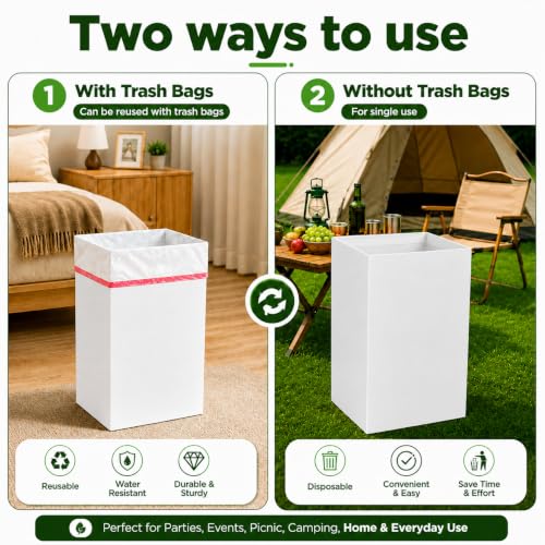 6 Pack 13 Gallon Disposable Pop Up Trash Cans for Parties and Events