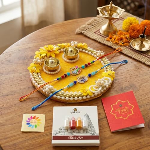 Blue Evil Eye Rakhi Set with Kumkum Holder Thali & Ritual Essentials