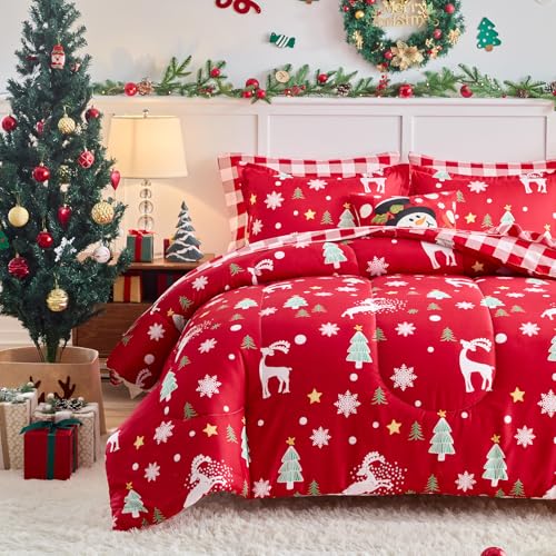 Reindeer Christmas Comforter Set - King Size 100x88 Inches, Microfiber Bedding