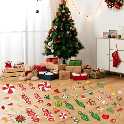 Christmas Floor Decals 268PCS Peppermint Santa Footprints Party Decorations