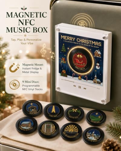 Let It Spin Christmas Vinyl Record Player Fridge Magnet with LED Personalized Music Box - Variation #1