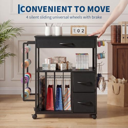 Garvee 3-Tier Gift Wrap Organizer Cart with Drawers & Storage