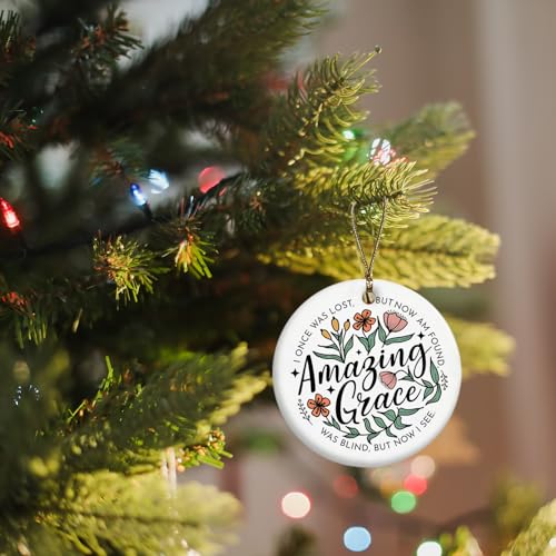 Amazing Grace Christian Ceramic Keepsake Ornament - Floral Scripture Gift for Women & Teens